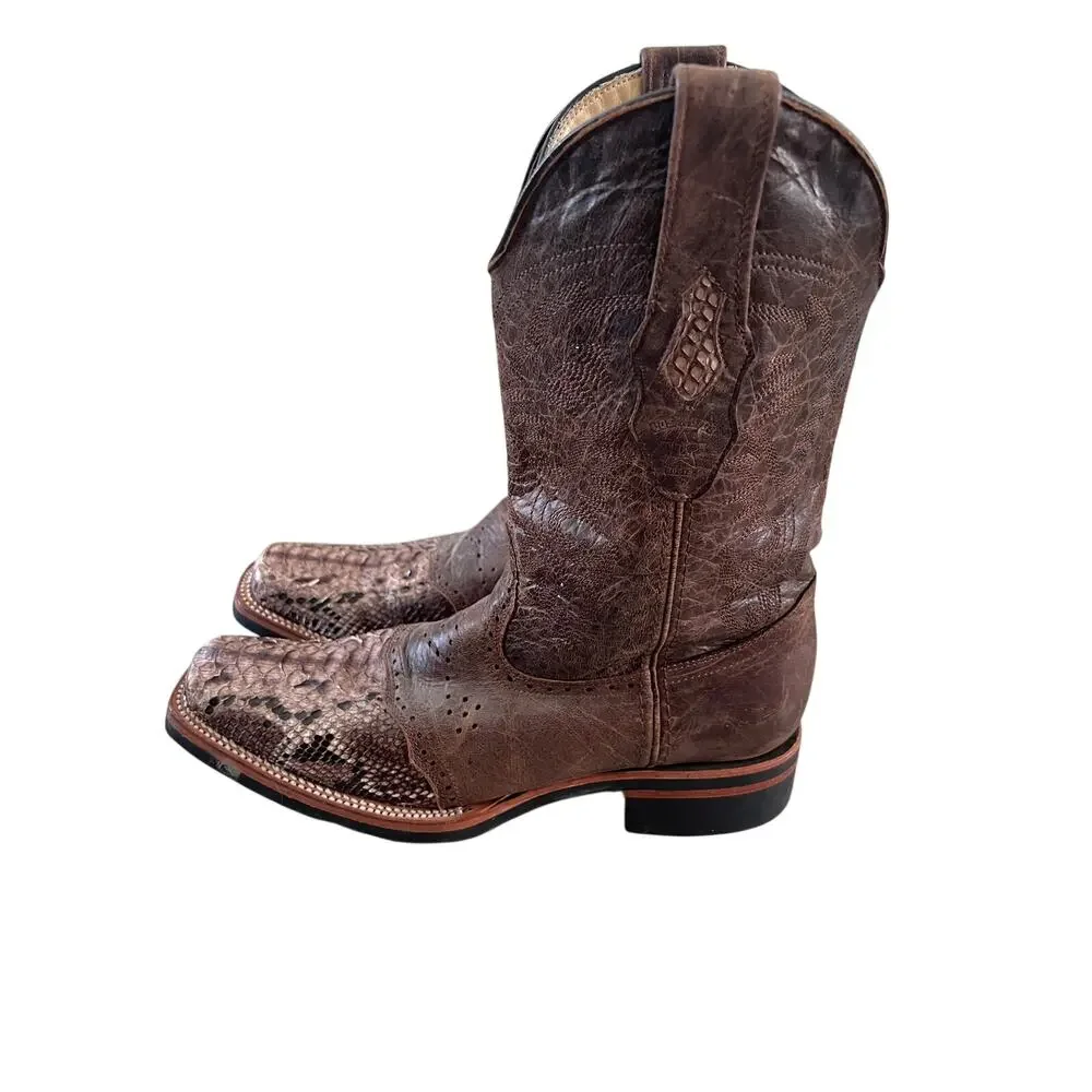 Los Altos Boots Genuine Python Brown Square Toe Size 9 EE 6682 Cowboy Western